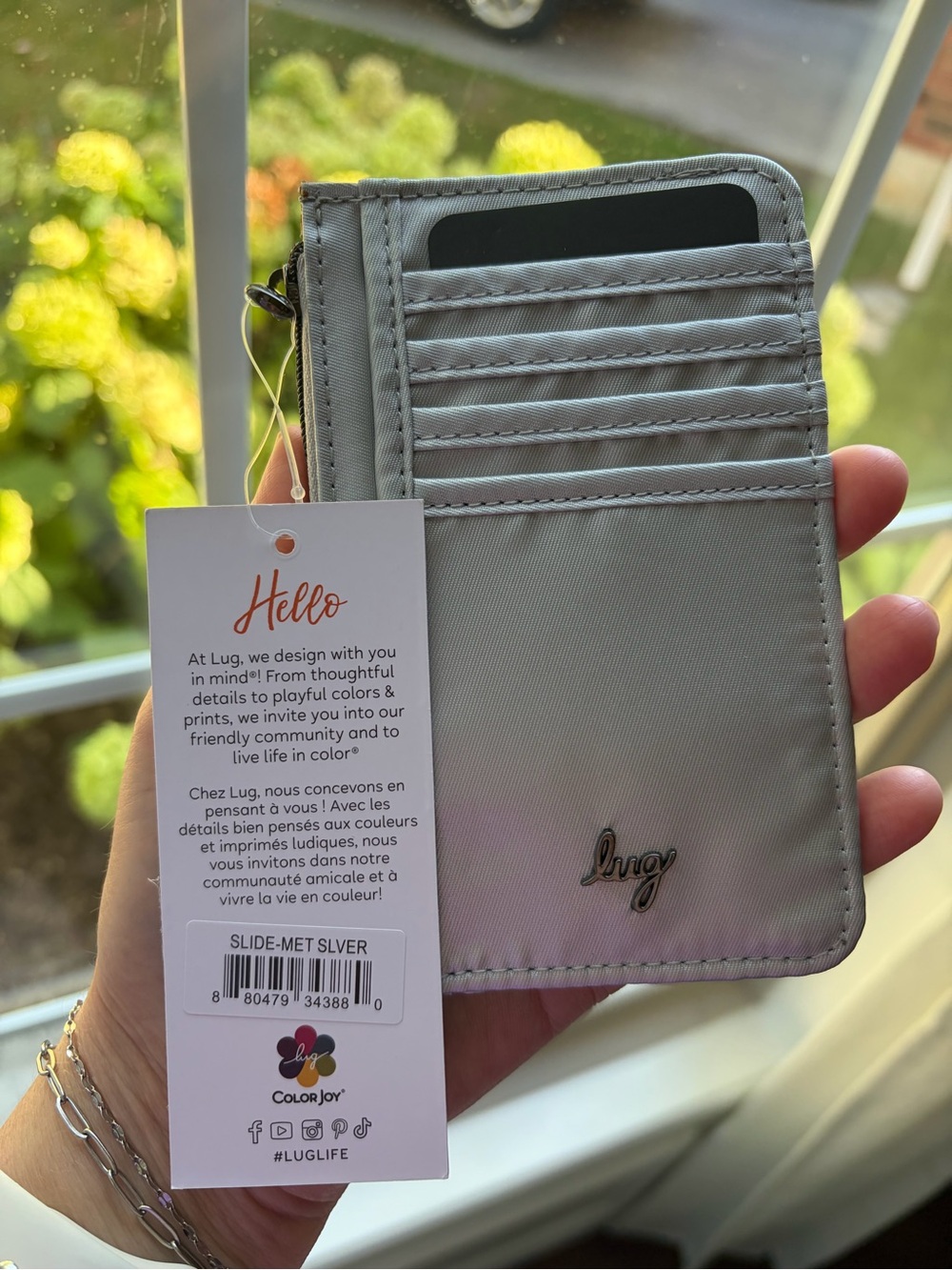 NWT Lug Slide RFID Card Wallet in Metallic Silver